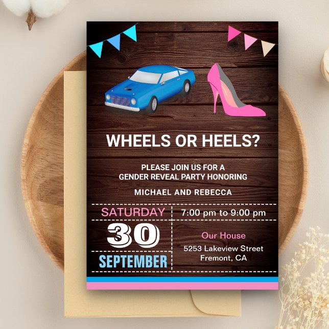 Wheels or Heels Gender Reveal Party Invitation (Creator Uploaded)
