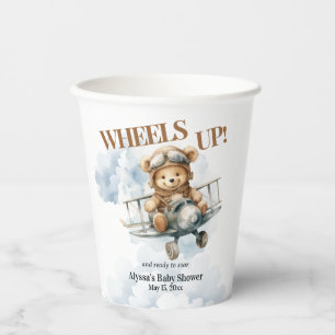 Wheels Up Teddy Bear Aeroplane Baby Shower Paper Cups