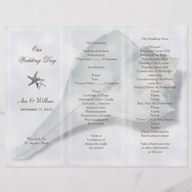 Whelk Shell Tri-Fold Wedding Program Template (Front)