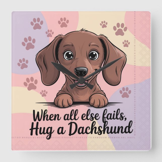 When All Else Fails, Hug a Dachshund Square Wall Clock (Front)