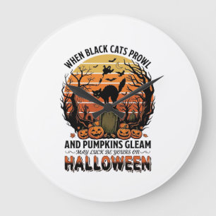 When Black Cats Prowl Halloween Cat Tombstone Pump Large Clock