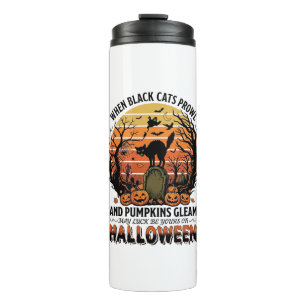 When Black Cats Prowl Halloween Cat Tombstone Pump Thermal Tumbler