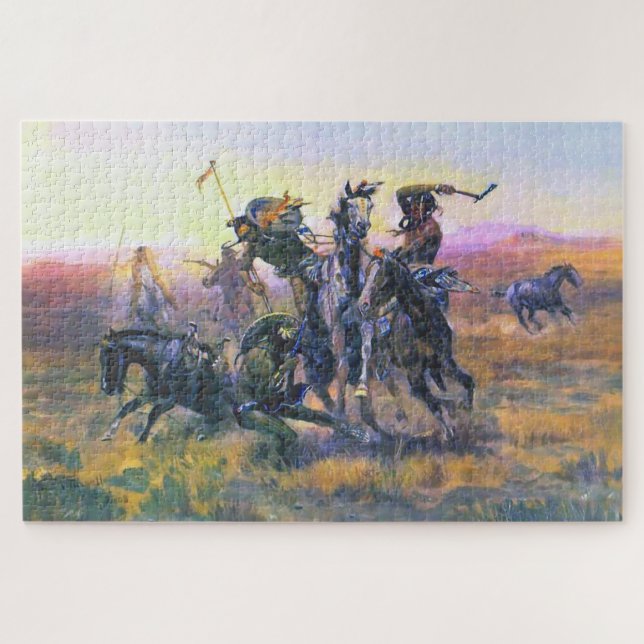 When Blackfoot And Sioux Meet CM Russell Jigsaw Puzzle (Horizontal)