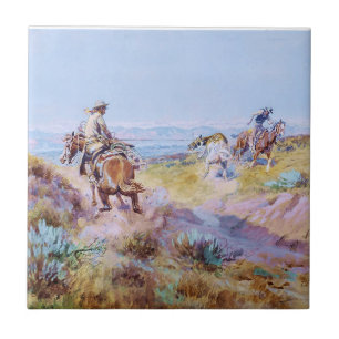 “When Cows Were Wild” by Charles M Russell Ceramic Tile