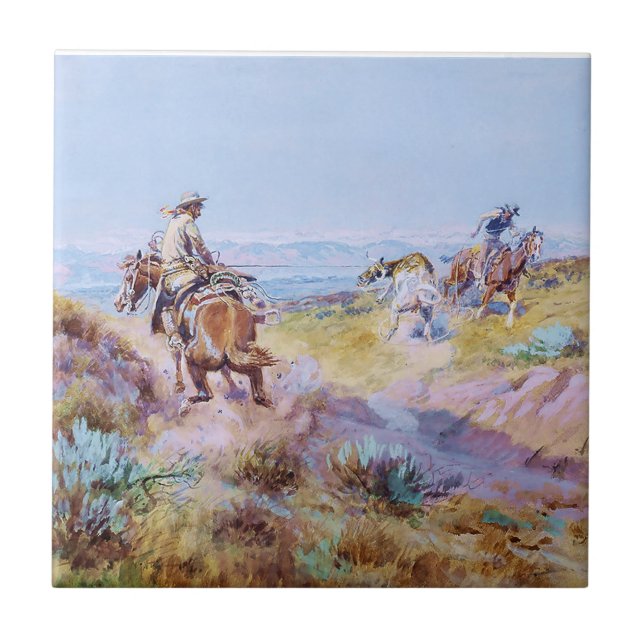 “When Cows Were Wild” by Charles M Russell Ceramic Tile (Front)