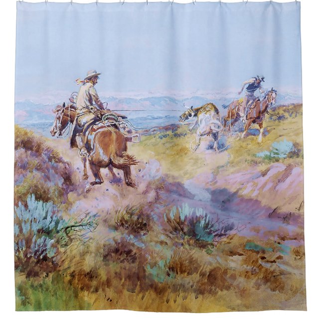 “When Cows Were Wild” by Charles M Russell Shower Curtain (Front)