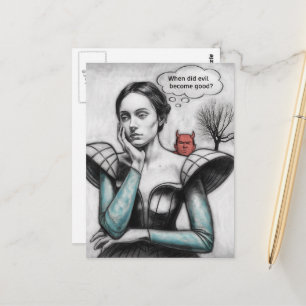 When Did Evil Become Good Woman Thinking Devil Postcard