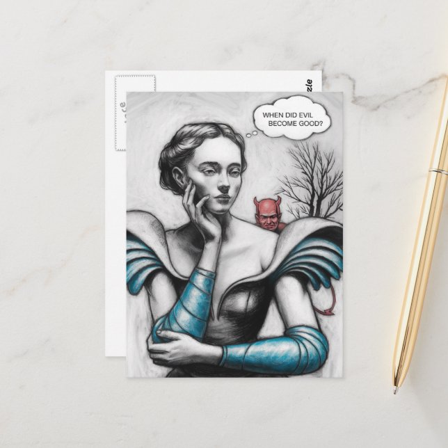 When Did Evil Become Good Woman Thinking Devil  Postcard (Front/Back In Situ)