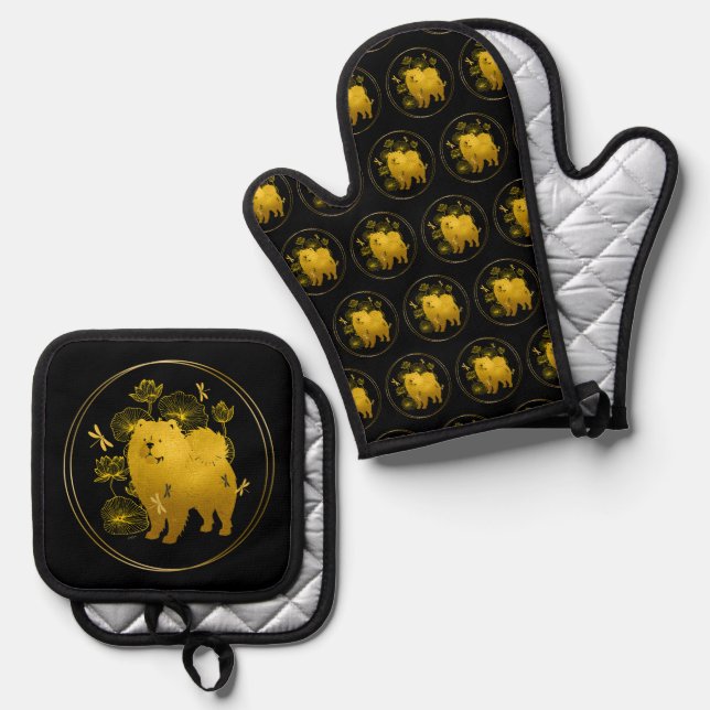 WHEN DRAGONS FLY - Chow -Oven Mitt and Pot Holders Oven Mitt & Pot Holder Set (Front/Back)