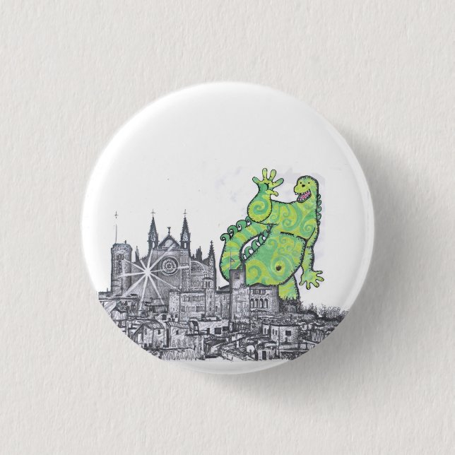 When Godzilla went of Majorca 3 Cm Round Badge (Front)