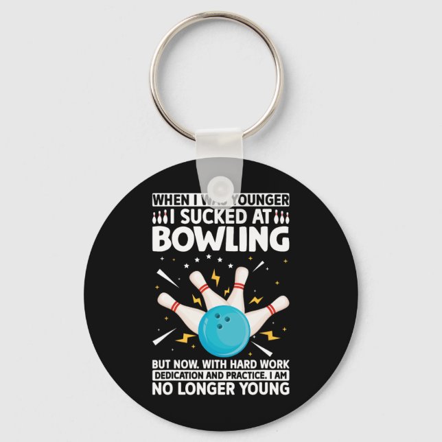 When I Was Younger Bowling Funny Humour Gag Bowler Key Ring (Front)