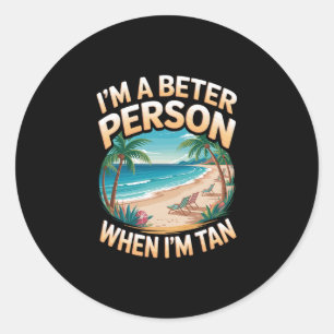 When I'm Tan Vintage Palm Trees Ocean Retro Beach Classic Round Sticker