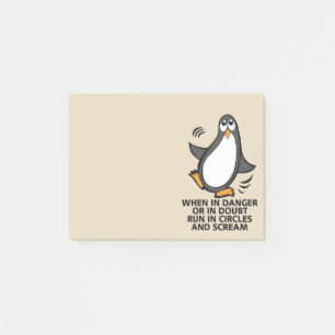 When in Danger or in Doubt  Funny Penguin Beige Post-it Notes