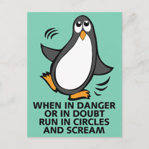 When in Danger or in Doubt Funny Penguin Graphic Postcard