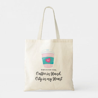 When In New York Drink Coffee Monogram Initial Tote Bag