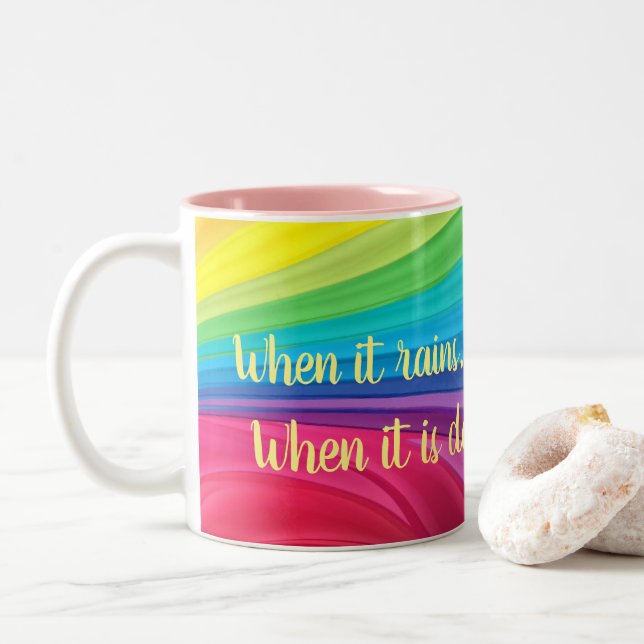 When It Rains Look For Rainbows Add A Name Two-Tone Coffee Mug (With Donut)