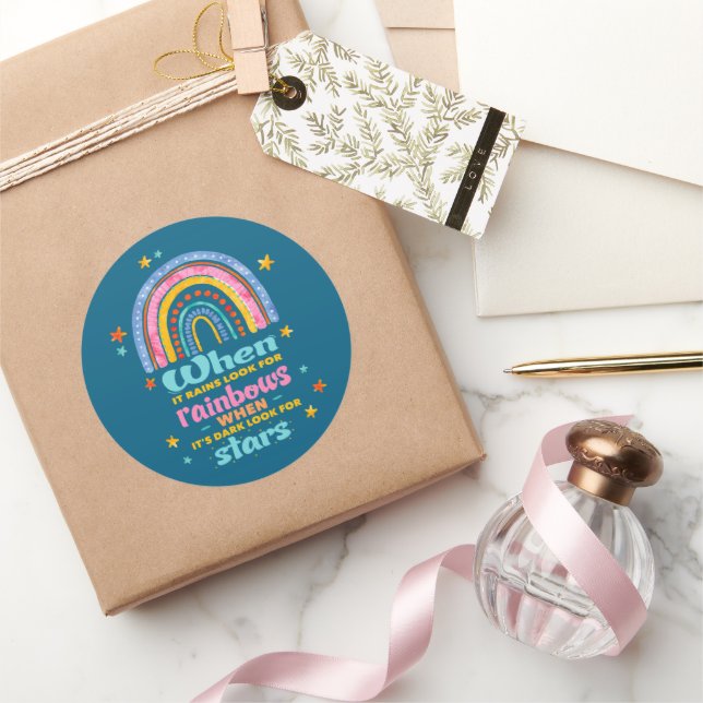 When It Rains Look For Rainbows Classic Round Sticker (Gifting)