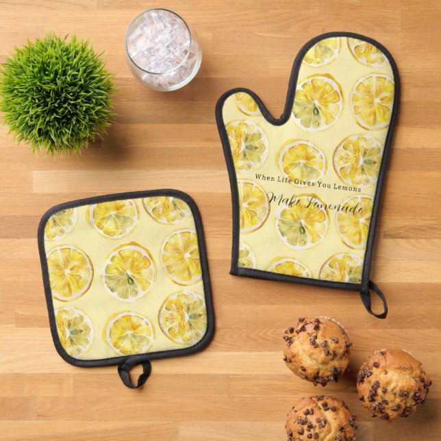 When Life Gives You Lemons Oven Mitt & Pot Holder Set (Top Down)