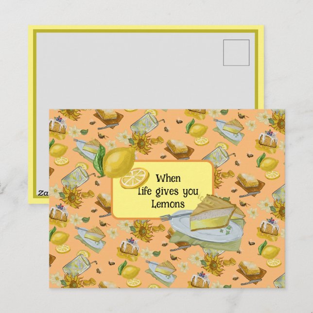 when life gives you lemons pattern holiday postcard (Front/Back)