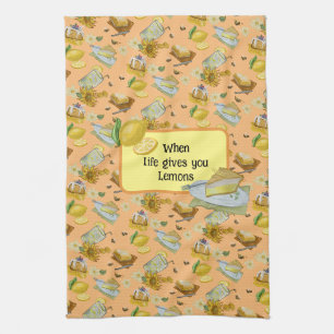 when life gives you lemons pattern tea towel