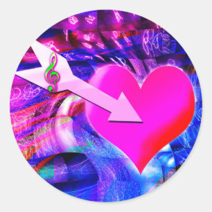 When Music arrow targeted heart Classic Round Sticker