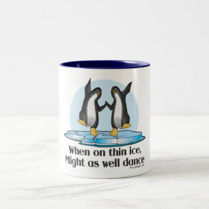 When On Thin Ice Penguins Funny Design Two-Tone Coffee Mug