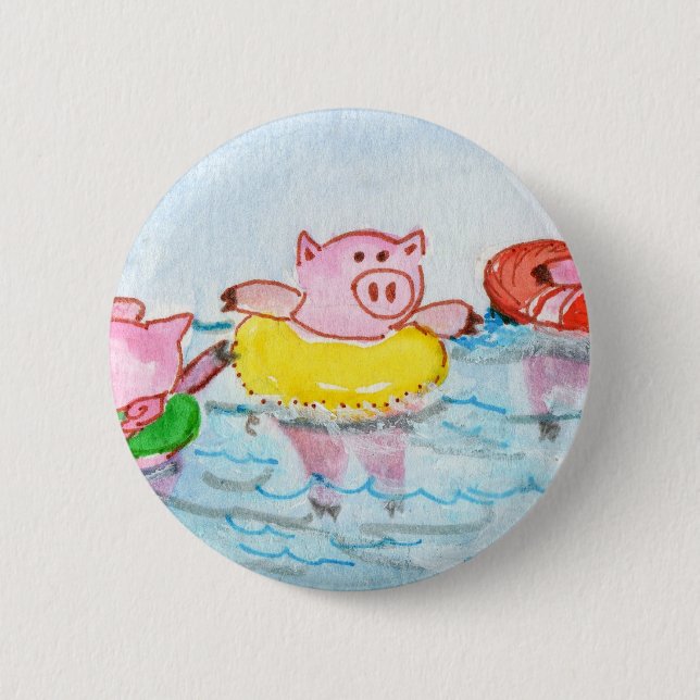 When Piglets Float  - Swimming Pigs 6 Cm Round Badge (Front)