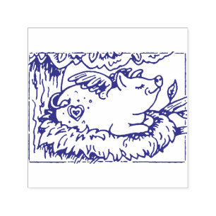 WHEN PIGLETS FLY THEY MAKE NESTS, CUTE FLYING PIG SELF-INKING STAMP