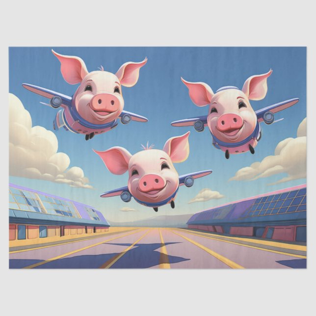 When Pigs Fly Funny Aeroplane Pigs Tissue Paper (Front)