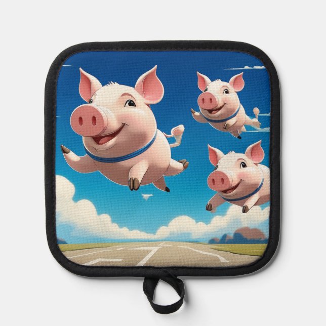 When Pigs Fly Funny Airbourne Swine Pot Holder (Front)