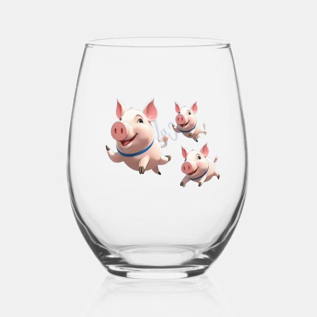 When Pigs Fly Funny Personalised Flying Pigs Stemless Wine Glass (Front)