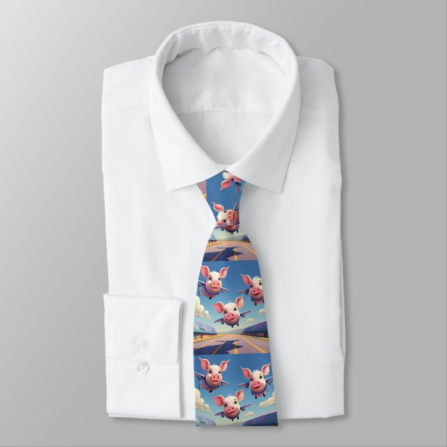 When Pigs Fly Funny Pig Airplanes Tie (Tied)