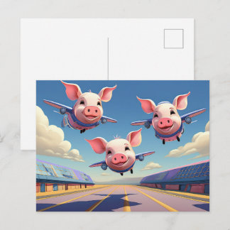 When Pigs Fly Funny Pigs Airport Postcard