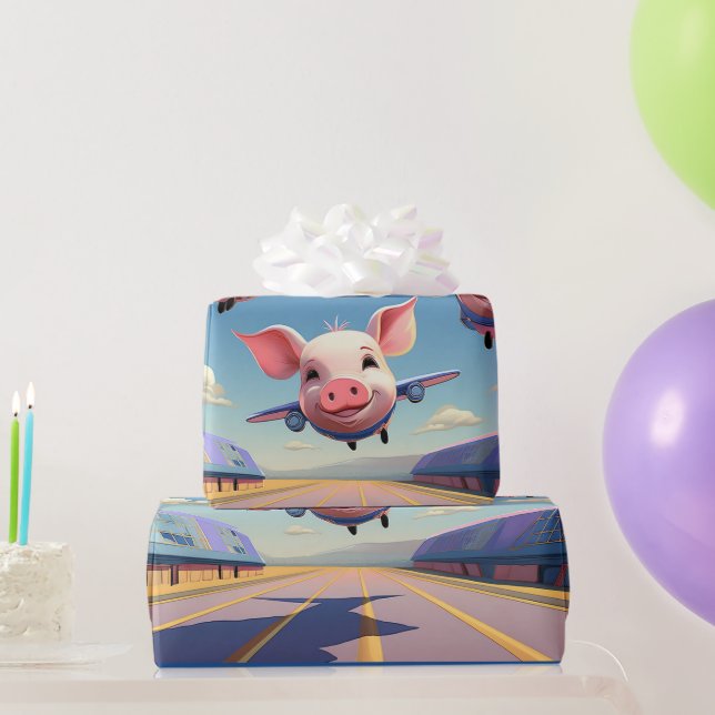When Pigs Fly Funny Winged Pigs Airplanes Wrapping Paper (Party Gifts)