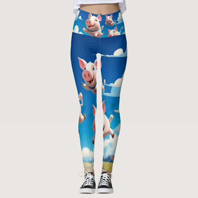 When Pigs Fly Funny Winged Pigs Leggings (Front)