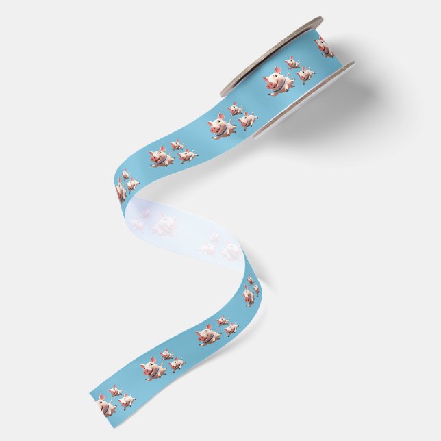 When Pigs Fly Funny Winged Pigs Satin Ribbon (Front+Back)