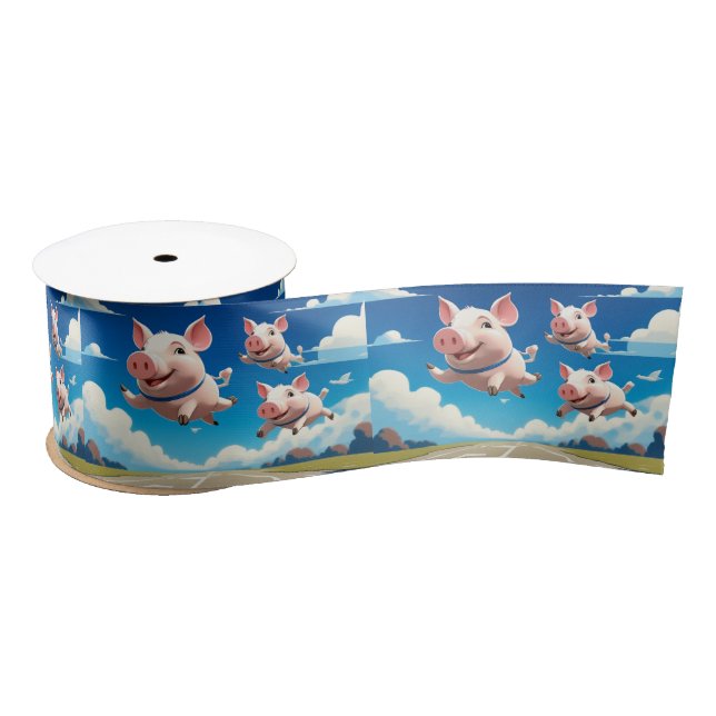 When Pigs Fly Funny Winged Pigs Satin Ribbon (Spool)