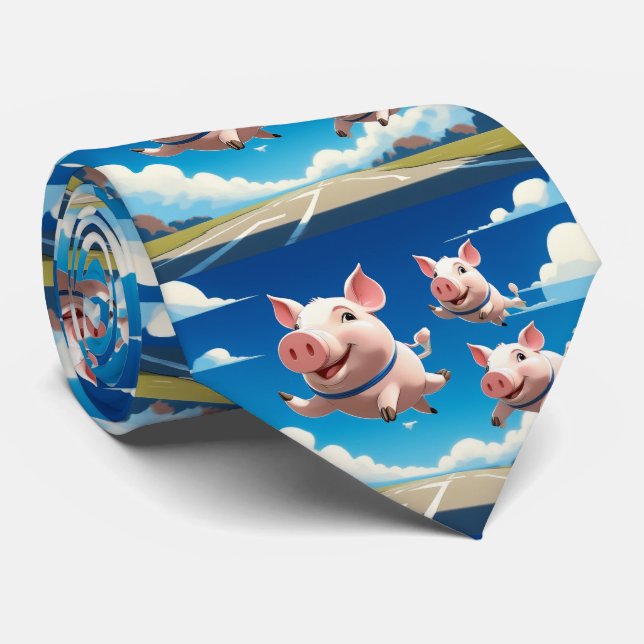 When Pigs Fly Funny Winged Pigs Tie (Rolled)