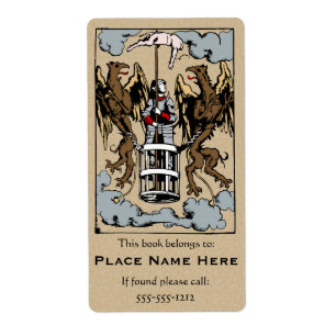 When Pigs Fly Mediaeval Woodcut Bookplate Label