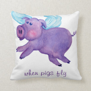 When purple pigs fly watercolor cushion