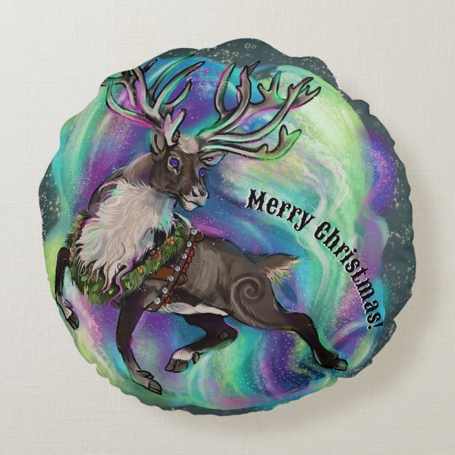 When Reindeer Fly Round Cushion (Back)