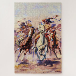 “When Sioux and Blackfeet Meet” by Charles M Russe Jigsaw Puzzle