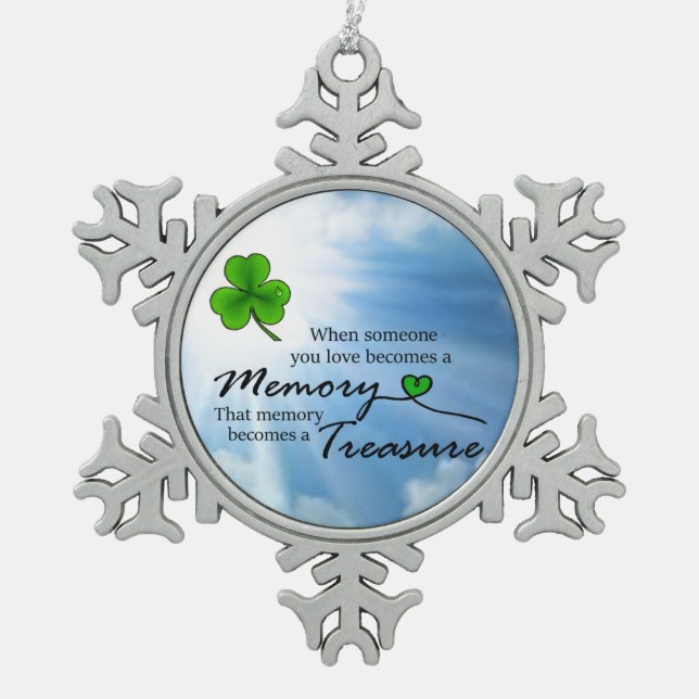 When someone you love, Shamrock Snowflake Pewter Christmas Ornament (Front)