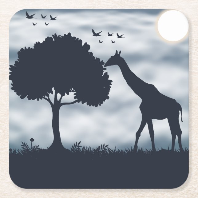 When the Moon Whispers to the Giraffe Square Paper Coaster (Front)