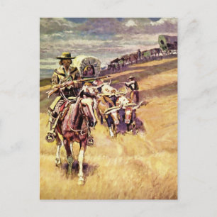 “When Wagon Trains Where Dim” by Charles M Russell Postcard