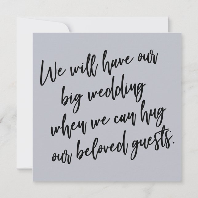When We Can Hug Dusty Blue Postponed Wedding Card (Front)