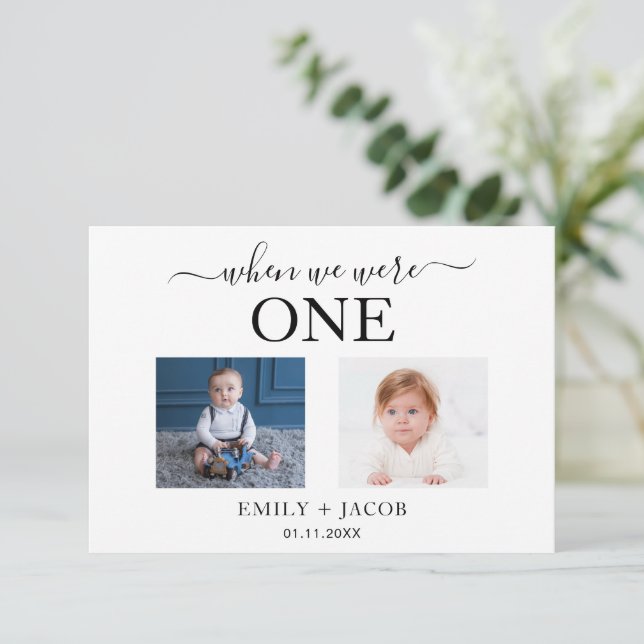 When We Were Age Photo Trendy Wedding Flat Cards (Standing Front)