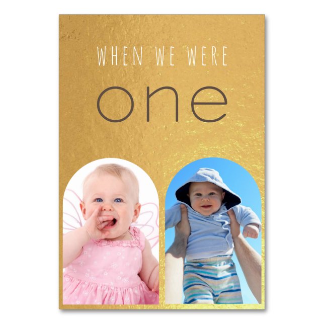 When We Were One Faux Gold Photo Arch Wedding  Table Number (Back)