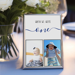 When We Were One Modern Blue Handwriting Wedding Table Number