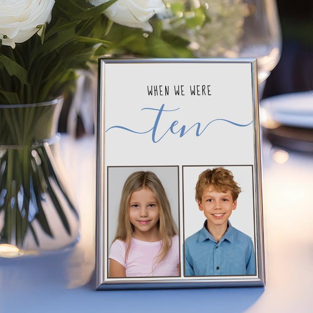 When We Were Ten Kids Photos Blue Script Wedding  Table Number (Creator Uploaded)